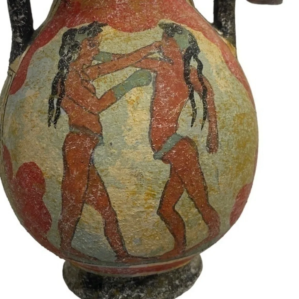 Vintage Greek 2 Side Handmade Greek Minoan Amphora Akrotiri Boxer Vase